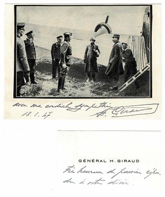 HISTORY - GIRAUD Henri (1879 - 1949) - Autograph visiting card ; Signed printed photograph