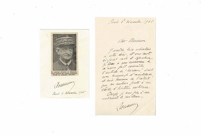 HISTORY - DOUMENC Joseph (1880 - 1948) Autograph letter signed ; Signed printed photograph