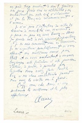 HISTORY - LAURE Emile (1881 - 1957) - Autograph letter signed