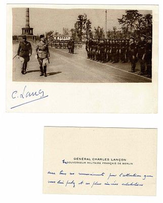 HISTORY - LANÇON Charles R. (1890 - 1956) - Visiting card with autograph lines ; Signed printed photograph