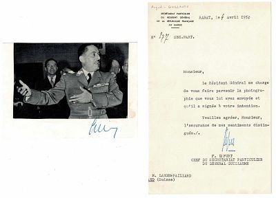 HISTORY - GUILLAUME Augustin (1895 - 1983) - Signed printed photograph ; typed letter signed