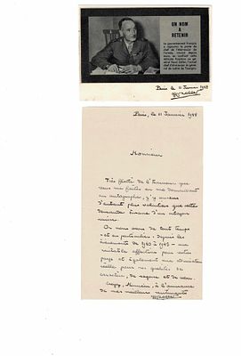 HISTORY - ZELLER Henri (1896 - 1971) - Autograph letter signed