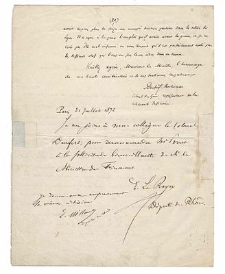 HISTORY - DENFERT-ROCHEREAU Pierre (1823 - 1878) - Autograph letter signed