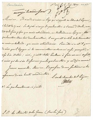 HISTORY - CAMBACERES Jean-Jacques (1753 - 1824) - Letter signed