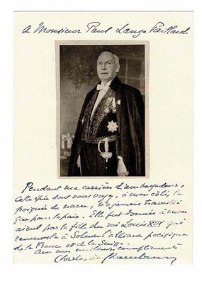 HISTORY - CHAMBRUN Charles de (1875 - 1952) - Photograph with autograph commentary  signed
