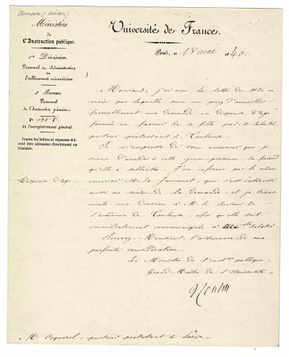 HISTORY - COUSIN Victor (1792 - 1867) - Letter signed