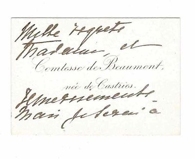 HISTORY - DE LA CROIX DE CASTRIES Jeanne Elisabeth Marie (1843 -1891) - Autograph notes on visiting card