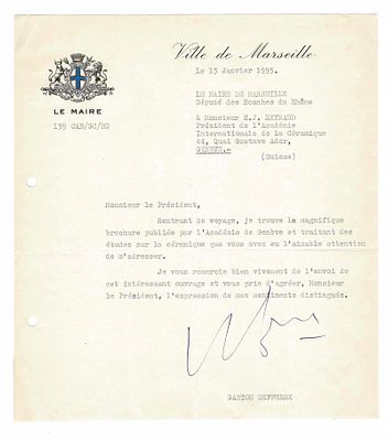 HISTORY - DEFERRE Gaston (1910 - 1986) - Typed letter signed