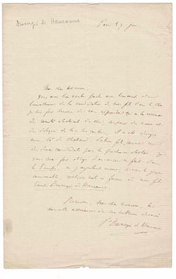 HISTORY - DUVERGIER DE HAURANNE Prosper Léon (1798 - 1881) - Autograph letter signed
