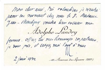 HISTORY - LANDRY Adolphe (1874 - 1956) - Autograph card signed