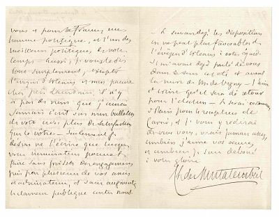 HISTORY - MONTALEMBERT Charles de (1810 - 1870) - Autograph letter signed