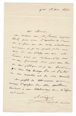 HISTORY - NAQUET Alfred (1837 - 1916) - Autograph letter signed