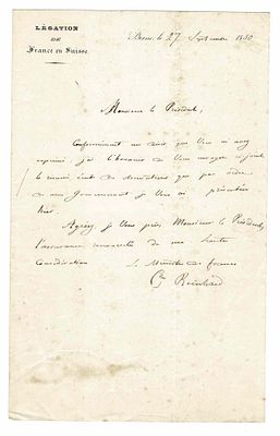 HISTORY - REINHARD Charles Frédéric (1761 - 1837) - Autograph letter signed