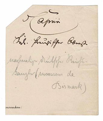 HISTORY - CAPRIVI Georg Leo de (1831 - 1899) - Signature