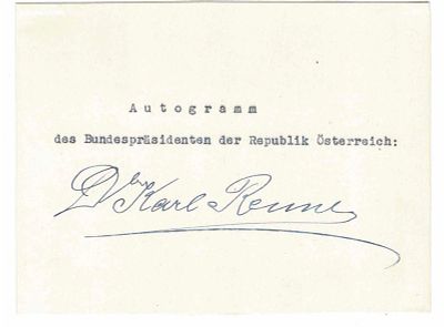 HISTORY - RENNER Karl (1870 - 1950) - Signed card