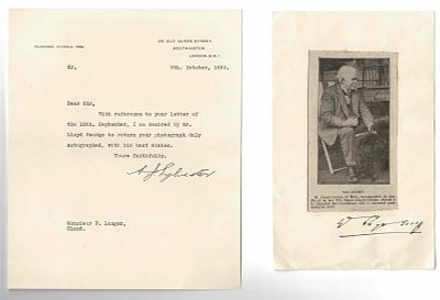 HISTORY - LLOYD GEORGE David (1863 - 1945) - Signed printed photograph