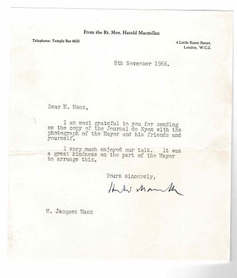 HISTORY - MACMILLAN Maurice Harold (1894 - 1986) - Typed letters signed