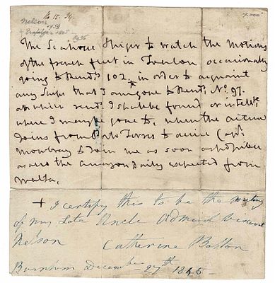 HISTORY - NELSON Horatio (1758 - 1805) - Autograph document