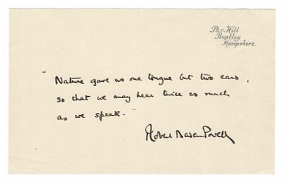 HISTORY - BADEN-POWELL Robert (1857 - 1941) - Autograph letter signed