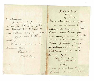 HISTORY - GORDON Charles (1833 - 1885) - Autograph letter signed