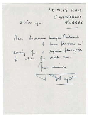 HISTORY - PAGET Sir Bernard Charles (1887 - 1961) - Autograph letter signed ; 2 signed printed photograph