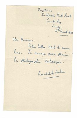 HISTORY - SCOBIE Ronald M. (1893 - 1969) - Autograph letter signed ; signed printed photograph