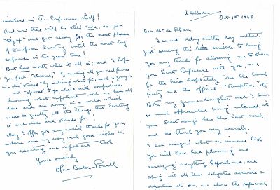 HISTORY - BADEN-POWELL Olave (1899 - 1977) - Typed letter signed ; Autograph letter signed