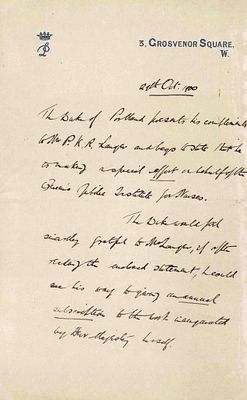 HISTORY - CAVENDISH-BENTINCK William (1857 - 1943) - Autograph letter signed