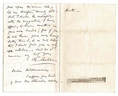 HISTORY - COBDEN Richard (1804 - 1865) - Autograph letter signed