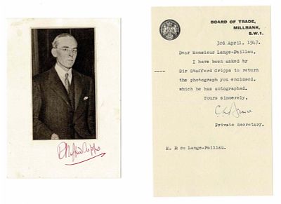 HISTORY - CRIPPS Richard Stafford (1889 - 1952) - Signed printed photograph