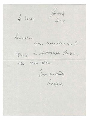 HISTORY - LINDLEY WOOD Edward Frederick (1881 - 1959) - Autograph letter signed ; signed printed photograph