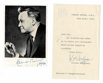 HISTORY - MORRISON Herbert Stanley (1888 - 1965) - Signed printed photograph