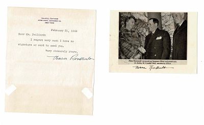 HISTORY - ROOSEVELT Eleanor (1884 - 1962) - Typed letter signed
