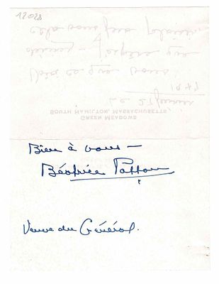 HISTORY - PATTON Beatrice (1886 - 1953) - Autograph letter signed