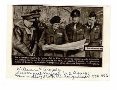 HISTORY - SIMPSON William Hood (1888 - 1980) - Photograph with autograph dedication signed ; Autograph letter signed