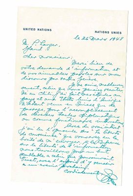 HISTORY - COHEN Benjamin V. (1894 - 1983) - Autograph letter signed