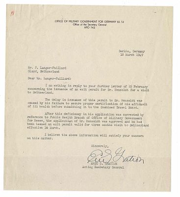 HISTORY - GRATION Eric G. (1915 - 1990) - Typed letter signed