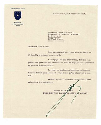 HISTORY - KASAVUBU Joseph (1917 - 1969) - Typed letter signed