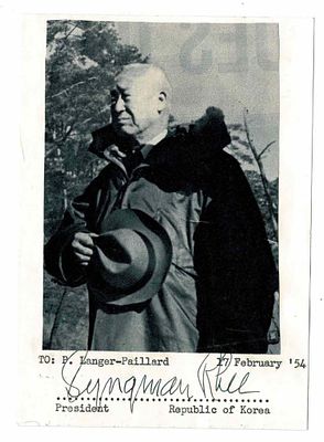 HISTORY - RHEE Syngman (1875 - 1965) - Signed printed photograph