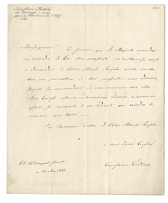 HISTORY - CHRISTIAN VIII Frederick (1786 - 1848) - Autograph letter signed