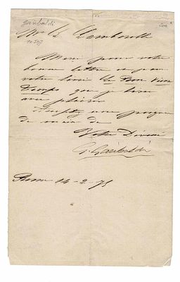 HISTORY - GARIBALDI Giuseppe (1807 - 1882) - Autograph letter signed