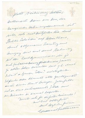 HISTORY - LIECHTENSTEIN Emanuel of (1908 - 1987) - Autograph letter signed