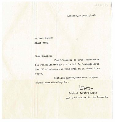 HISTORY - PETRE-LAZAR Constantin (1896 - 1980) - Typed letter signed