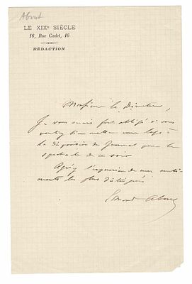 LITERATURE - ABOUT Edmond (1828 - 1885) - Autograph letter signed