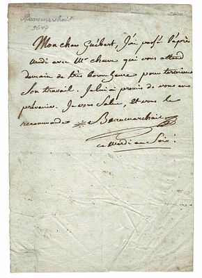 LITERATURE - BEAUMARCHAIS Pierre Augustin de (1732 - 1799) - Autograph letter signed