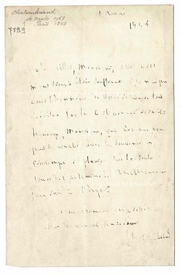 LITERATURE - CHATEAUBRIAND François René de (1768 - 1848) - Autograph letter signed