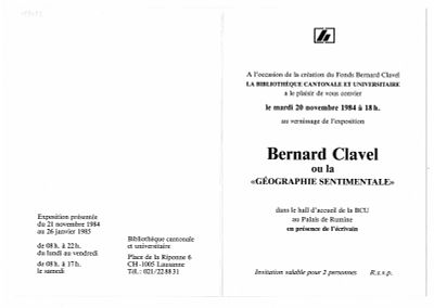 LITERATURE - CLAVEL Bernard (1923 - 2010) - Invitation signed