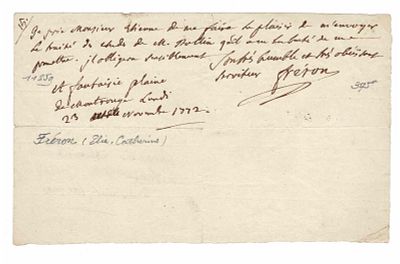 LITERATURE - FRERON Elie (1718 - 1776) - Autograph letter signed