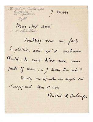 LITERATURE - FUSTEL DE COULANGES Numa Denis (1830 - 1889) - Autograph letter signed