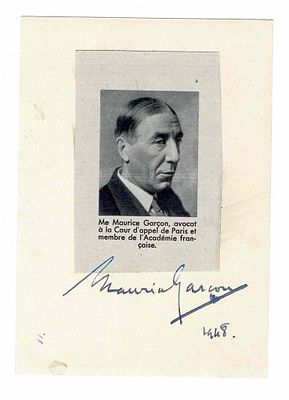 LITERATURE - GARÇON Maurice (1889 - 1967) - Signed printed photograph